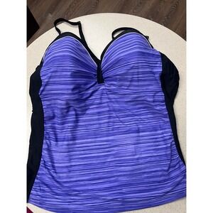Free Country Stripe Plus Size XXXL Tankini Swimsuit Top Violet